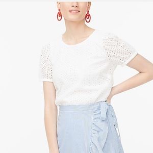 J.Crew Eyelet puff-sleeve top White NWT